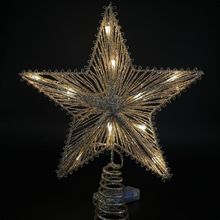 Topstjerne med lys til juletræ – med glimmer - champagne