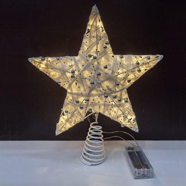 Topstjerne med lys til juletræ - Med sølvperler
