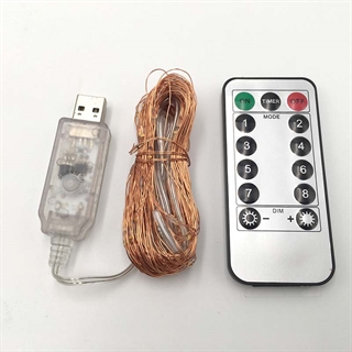 USB kobber lyskæde med fjernbetjening-10 m - Kobberfarvet
