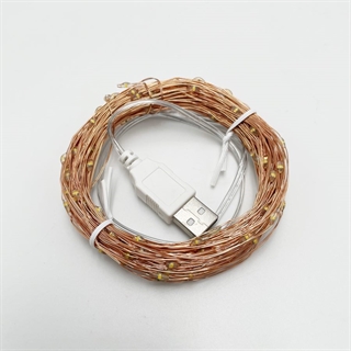 USB kobber lyskæde 20 m 200 lys - Kobberfarvet