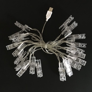 USB-drevet lyskæde med klemmer - 3 m 20 lys