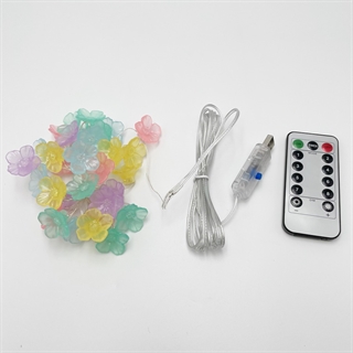 USB-drevet kobber lyskæde med farverige kirsebærblomster - varmt hvidt lys - 5 m 30 lys