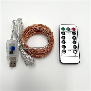 USB kobber lyskæde med fjernbetjening - 20 M 200 lys