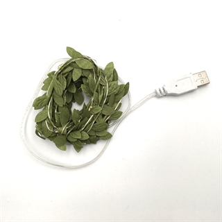 USB drevet lyskæde med grønne blade - 3 M 30 lys