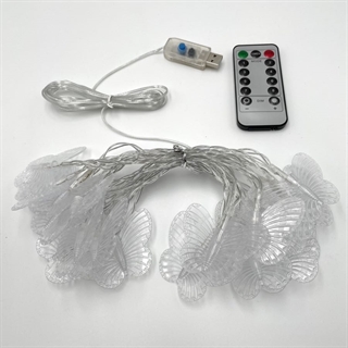 USB-drevet lyskæde med sommerfugle og fjernbetjening - 3 m 20 lys