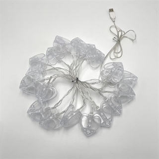 USB-drevet lyskæde med hjerteformede klemmer - 3 M 20 lys