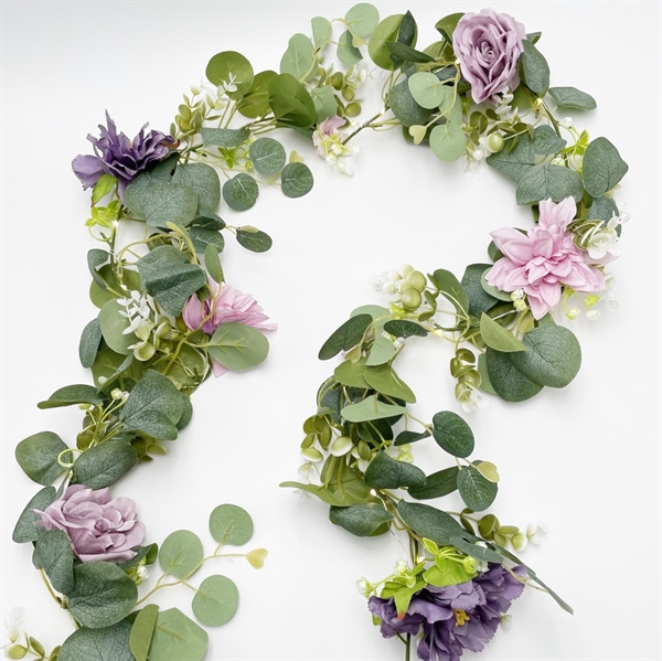 LED lyskæde med lilla blomster og blade – 2 m, 20 LED-lys