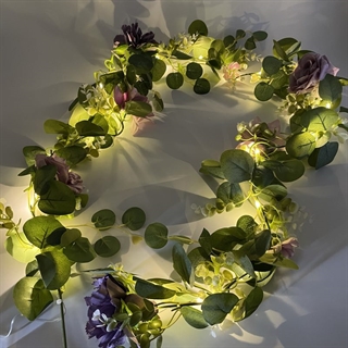LED lyskæde med lilla blomster og blade – 2 m, 20 LED-lys