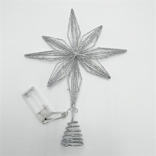 LED-topstjerne med glimmer til juletræ – sølvfarvet