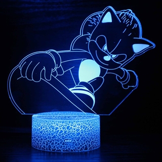 Sonic 3D natlampe med skateboard – dæmpbar med fjernbetjening