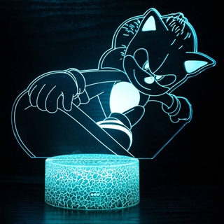 Sonic 3D natlampe med skateboard – dæmpbar med fjernbetjening