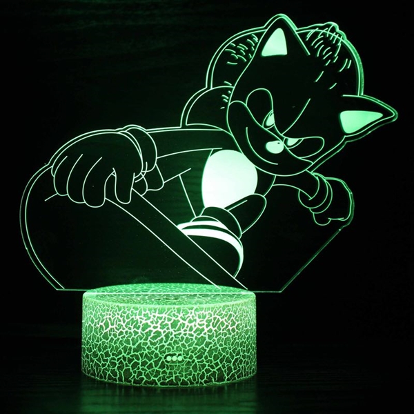 Sonic 3D natlampe med skateboard – dæmpbar med fjernbetjening